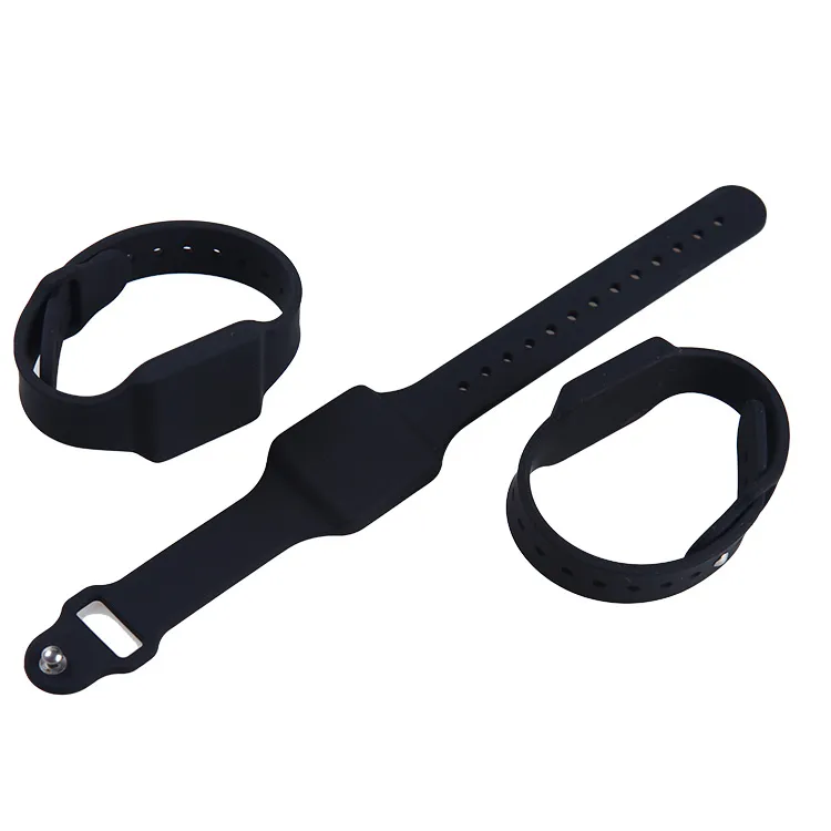 Three black silicone UHF RFID wristbands with adjustable straps