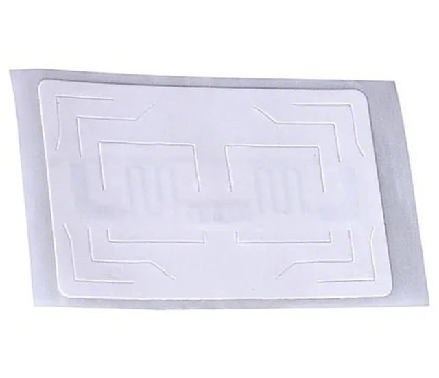 UHF RFID label on its liner, with the inlay antenna visible through the white face
